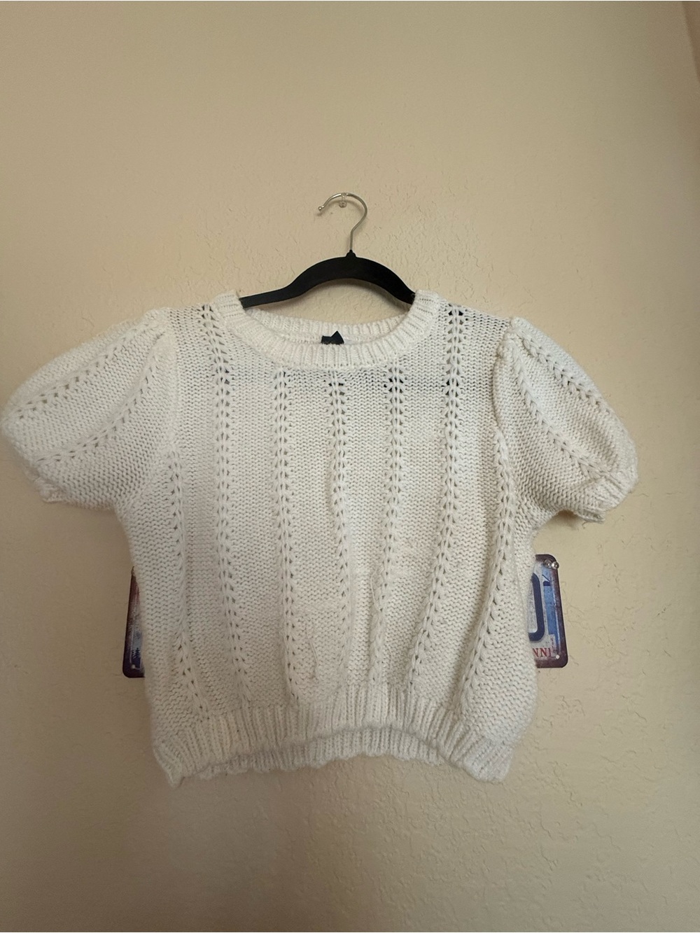 White Knit Short-Sleeve Sweater